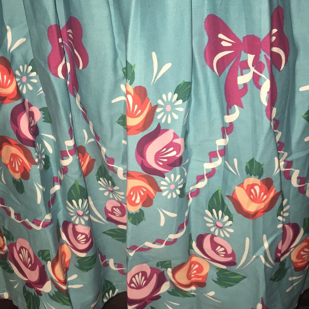 LINDY BOP RARE SASKIA TEAL AND PURPLE FOLK FLOWER DRESS - Picture 3 of 11